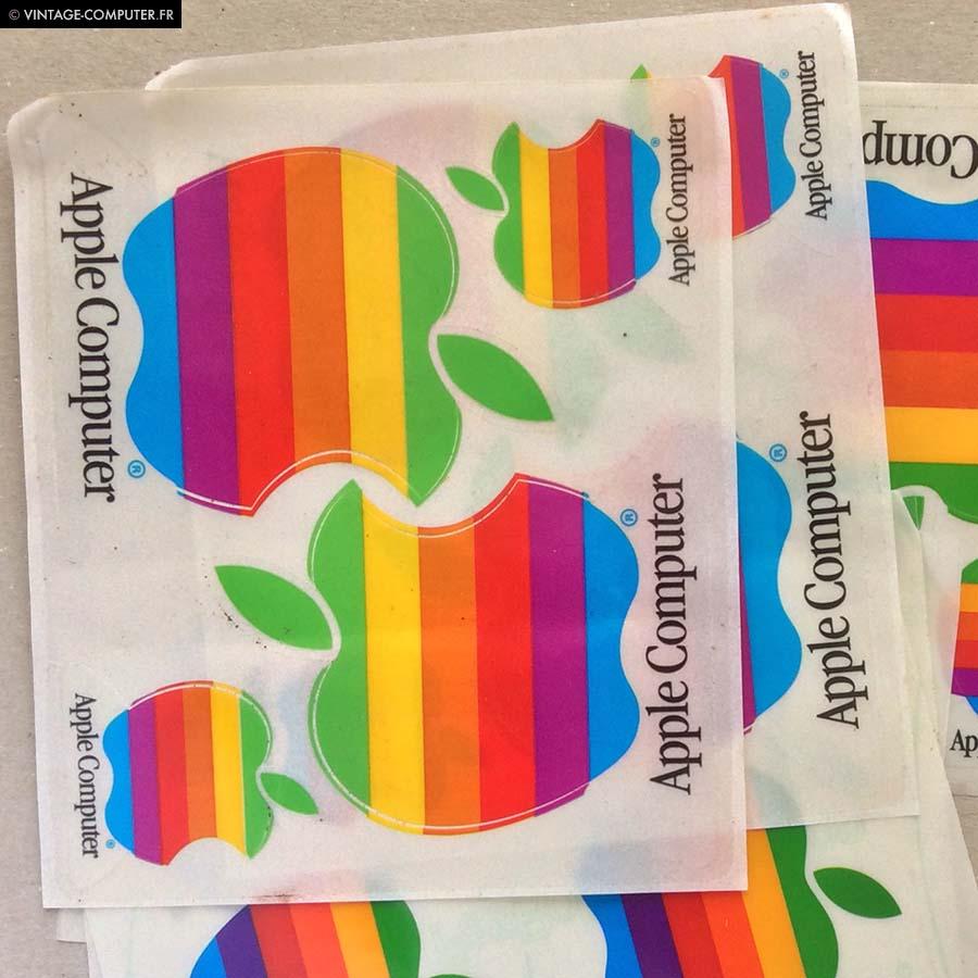 Set of Apple computer rainbow stickers (Black fonts)